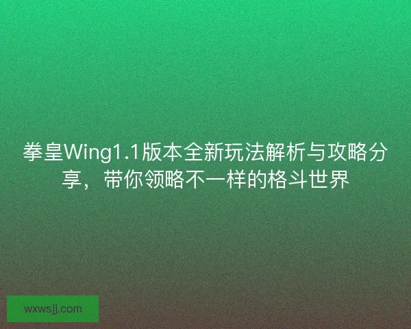 拳皇Wing1.1版本全新玩法解析与攻略分享，带你领略不一样的格斗世界