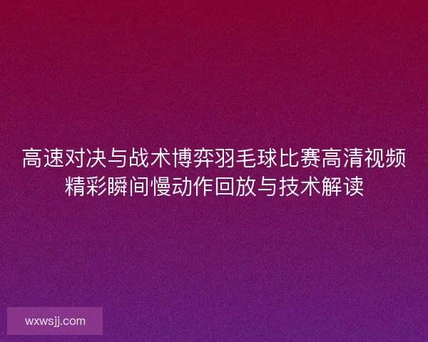 高速对决与战术博弈羽毛球比赛高清视频精彩瞬间慢动作回放与技术解读
