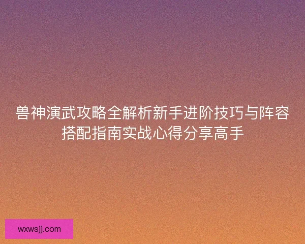 兽神演武攻略全解析新手进阶技巧与阵容搭配指南实战心得分享高手
