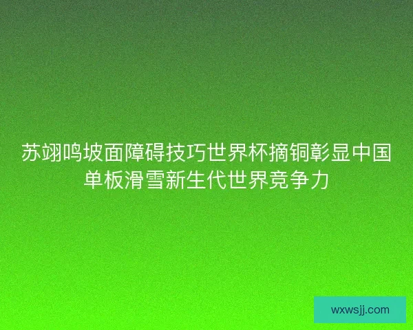 苏翊鸣坡面障碍技巧世界杯摘铜彰显中国单板滑雪新生代世界竞争力