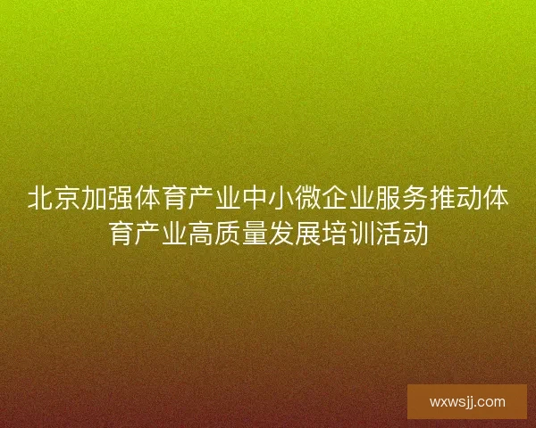 北京加强体育产业中小微企业服务推动体育产业高质量发展培训活动